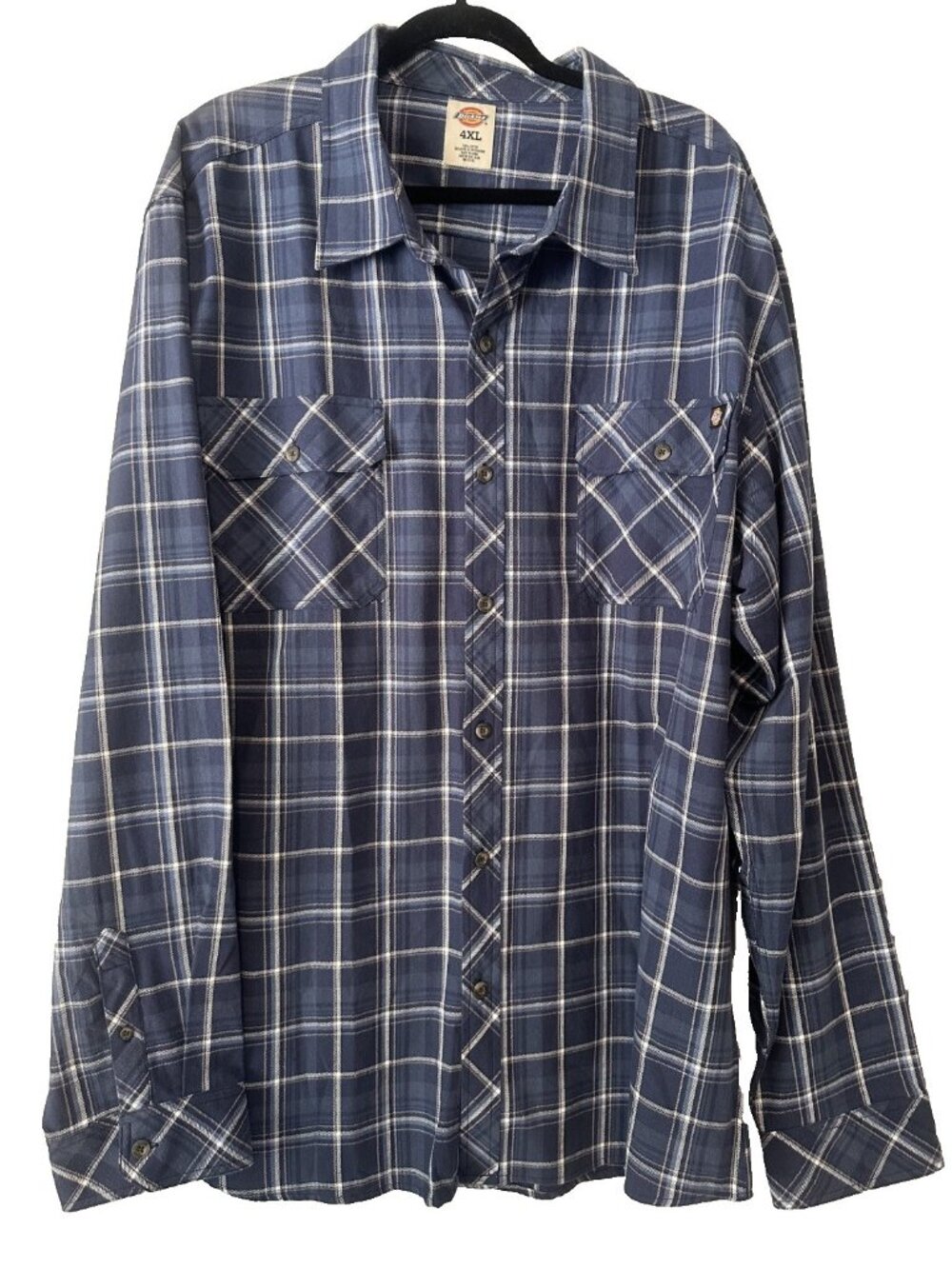 4XL Dickies blue flannel plaid LS shirt button up shacket white work 4 XL men